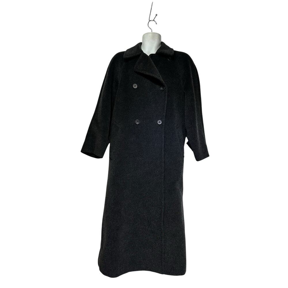 Paul Stuart Vintage Kid Mohair Wool Double Breasted Long Coat 9AR Charcoal
